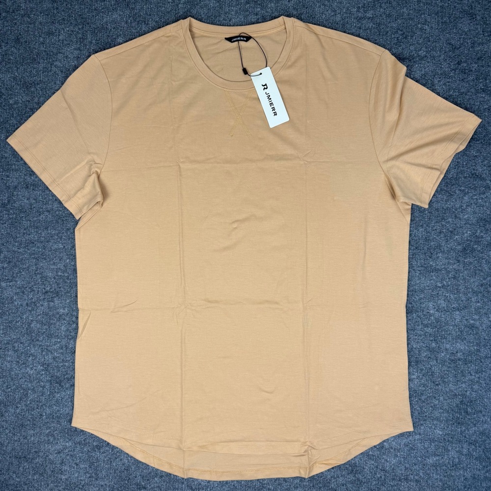 NWT JMIERR Mens Tan Khaki Short Sleeve Curved Hem Soft Crewneck T-Shirt 2XL